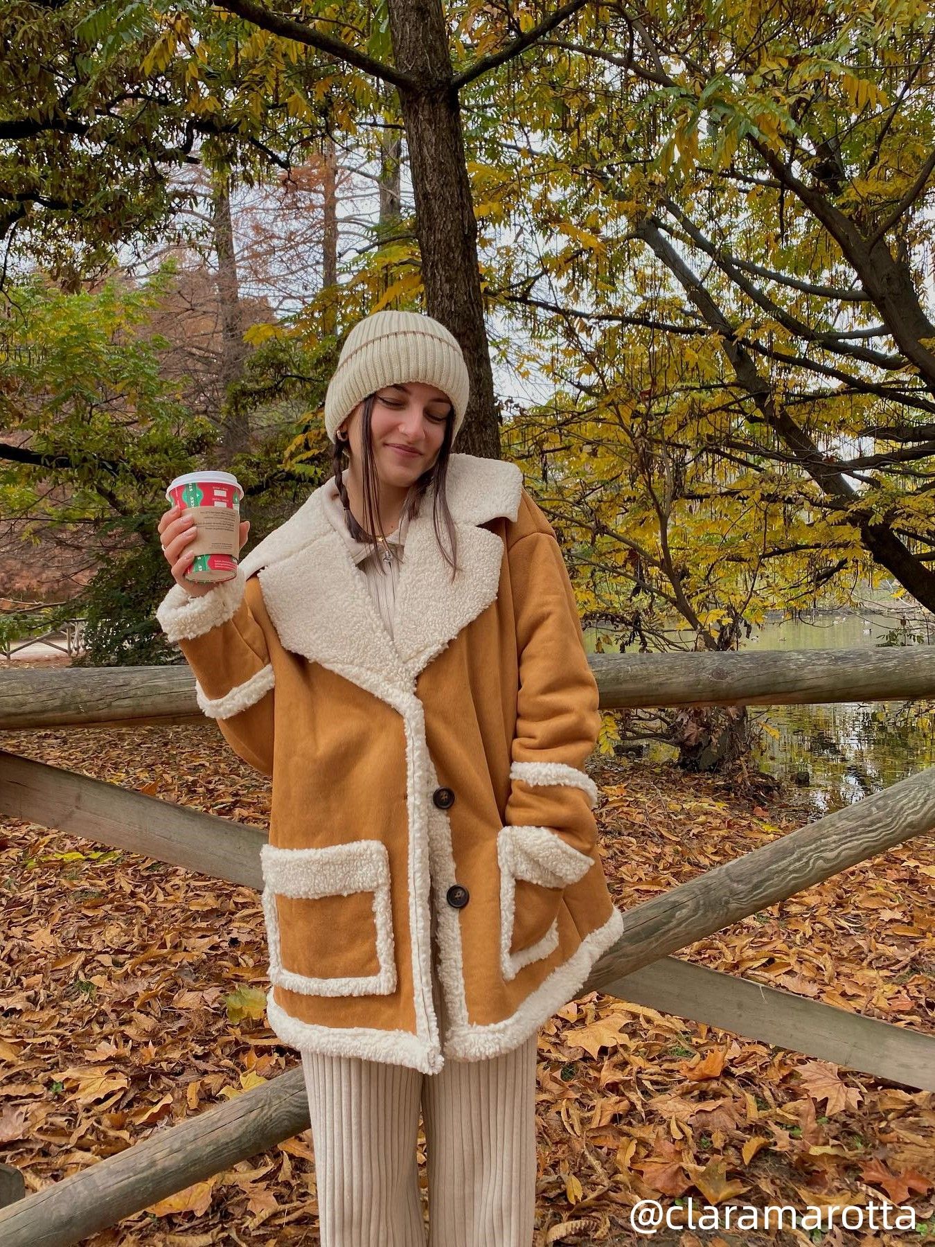 Faux Shearling Notched Collar Button Up Oversized Jacket