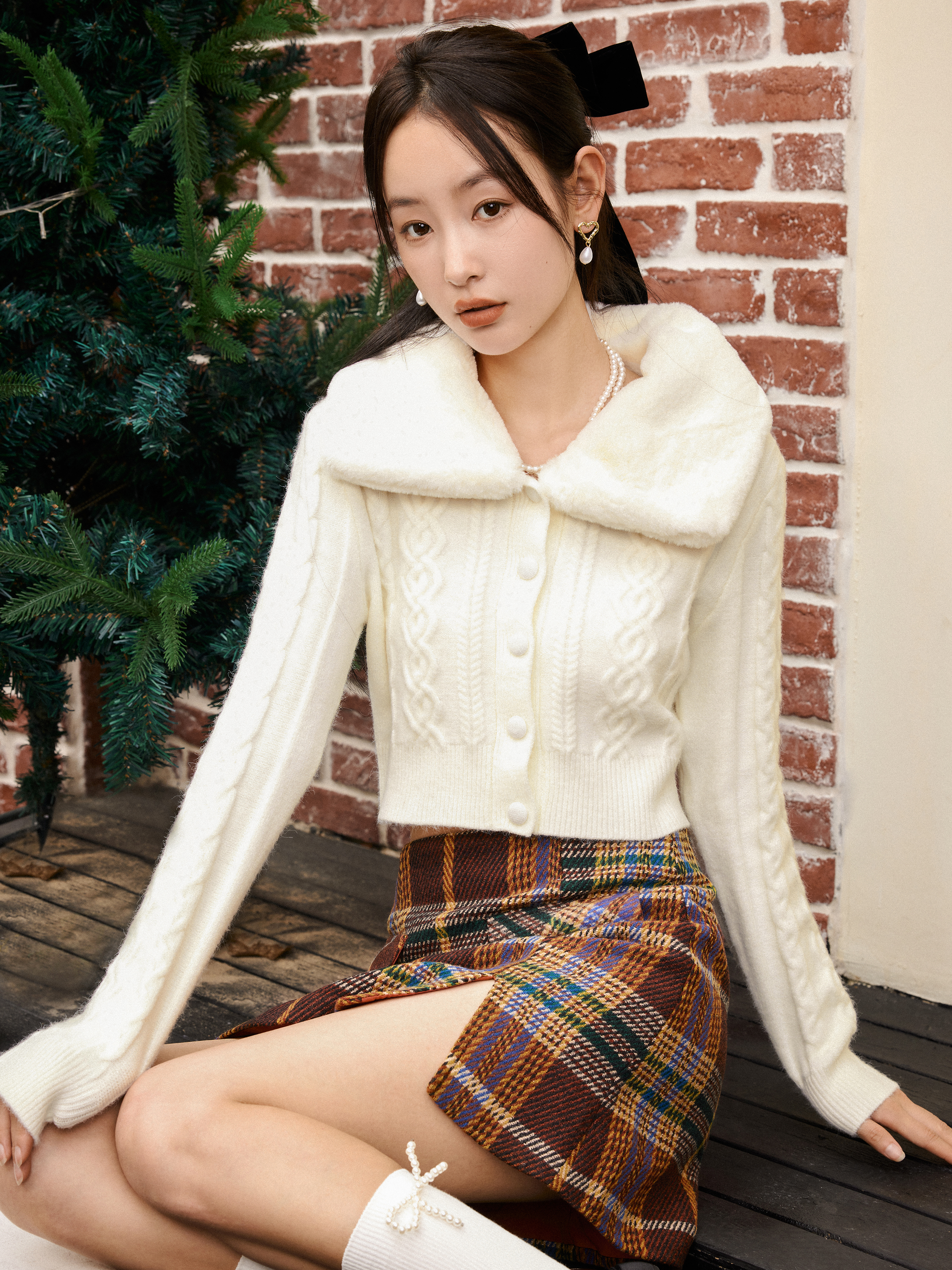 Tweed Tweed Tartan Split Mini Skirt For School Outdoor