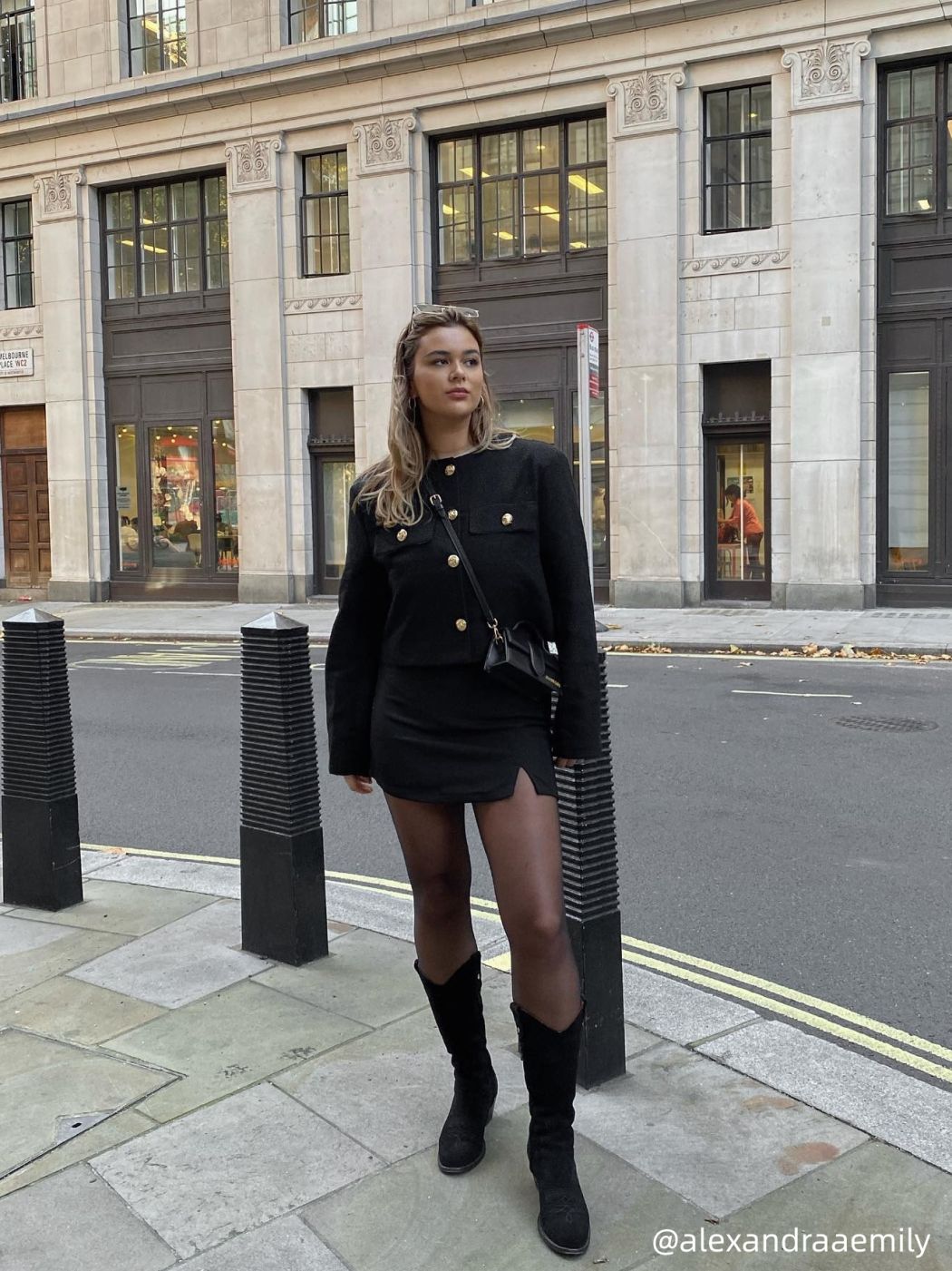 Tweed Button Crew Neck Crop Jacket