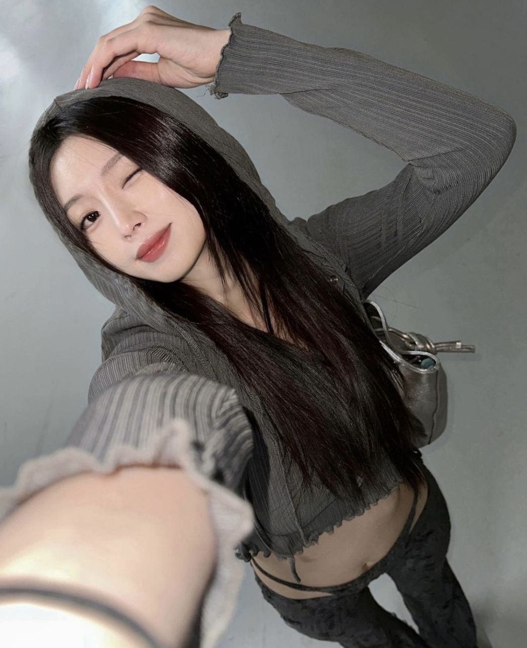 Stitch Button Detail Crop Hoodie
