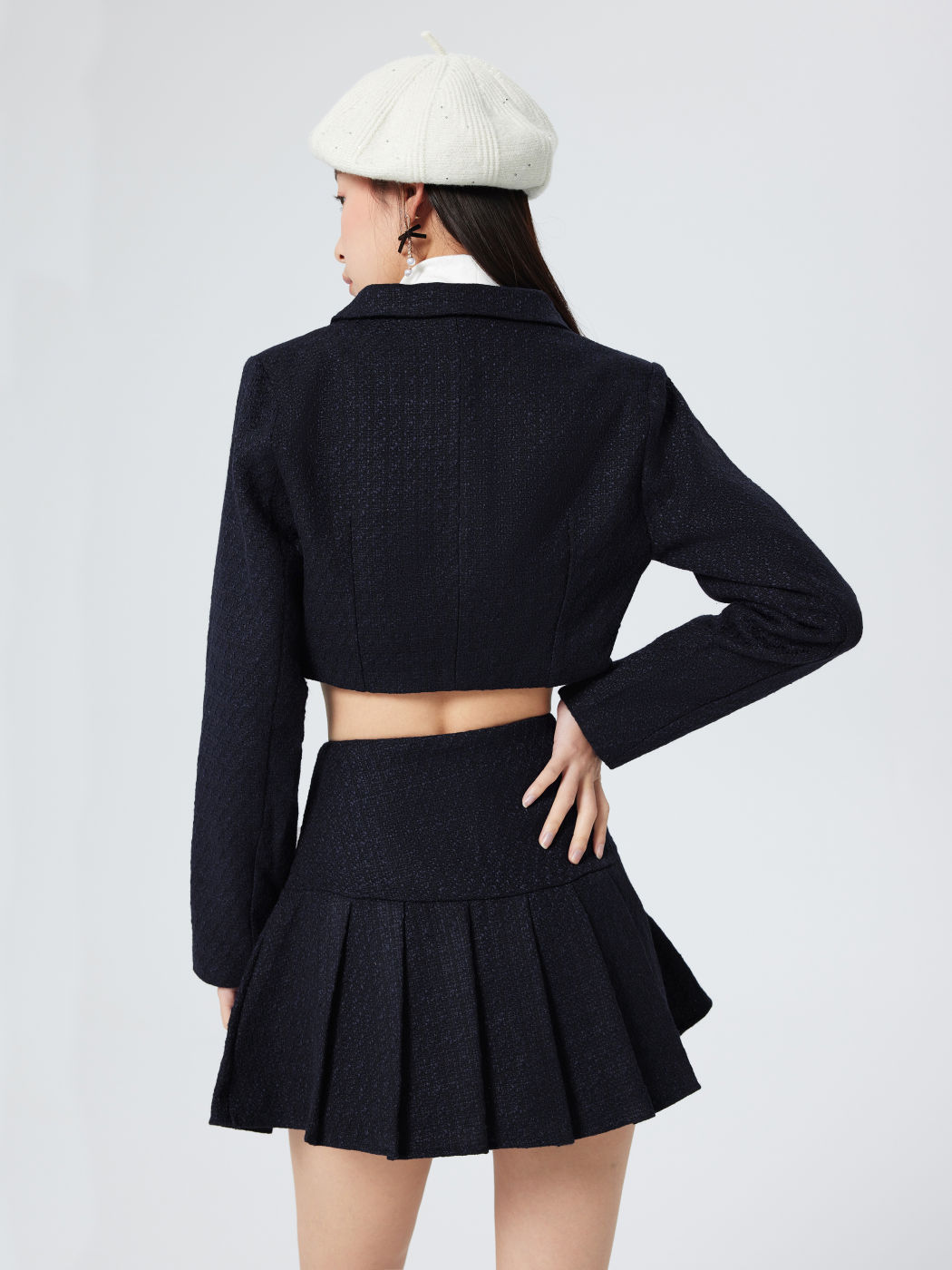  Conjunto de Chaqueta y Falda Crop Azul para Dama