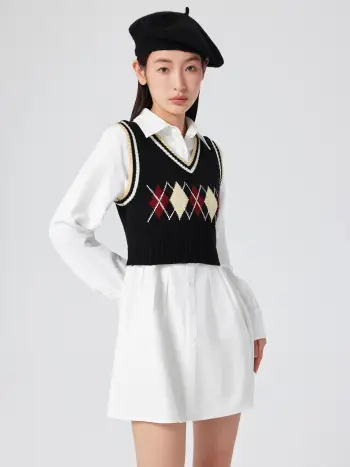 Strick-Argyle-Karo-Crop-Weste