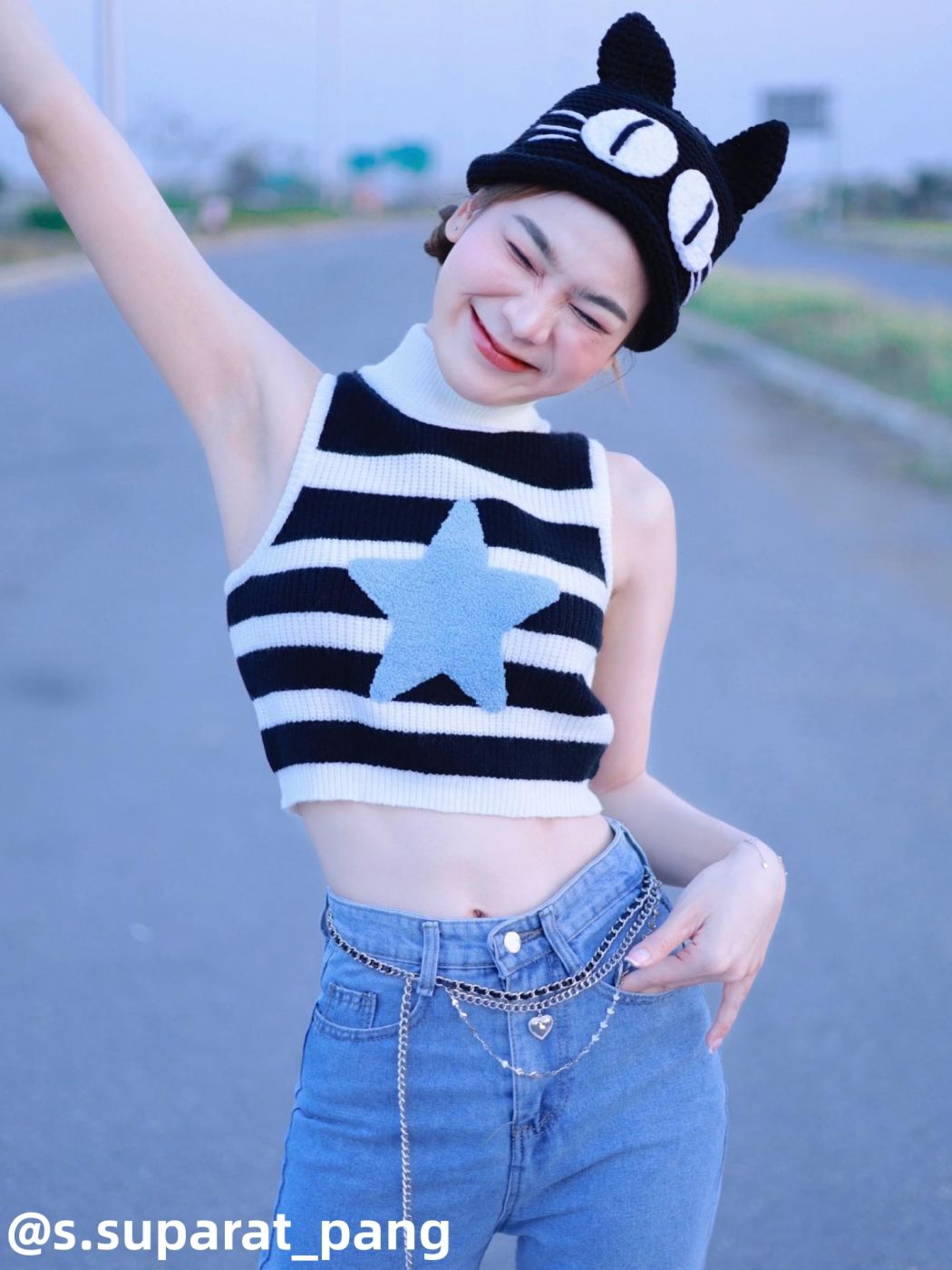 Gestricktes Tanktop mit Streifen-Sternmuster