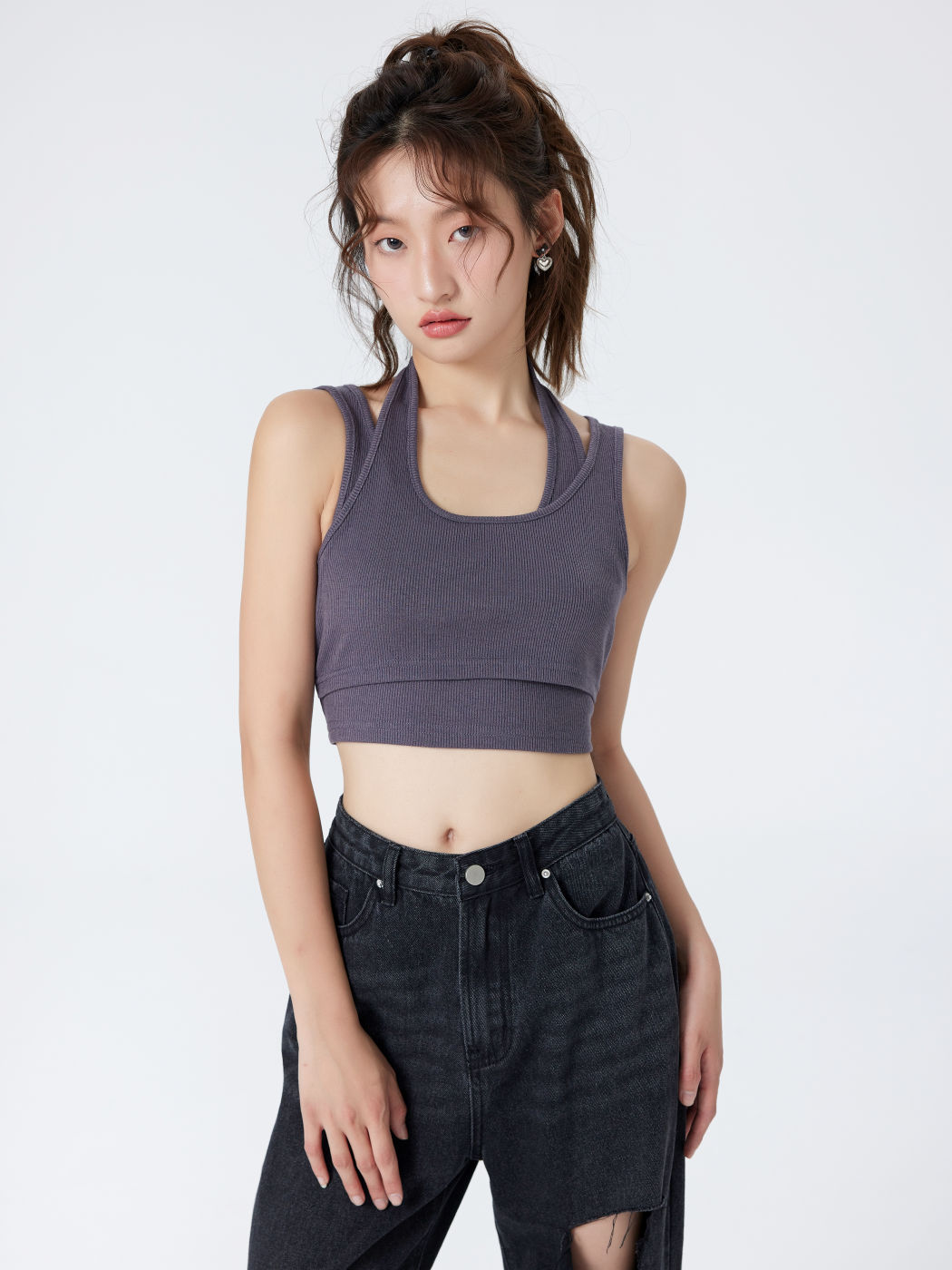Solid Rib Crop Tank Top