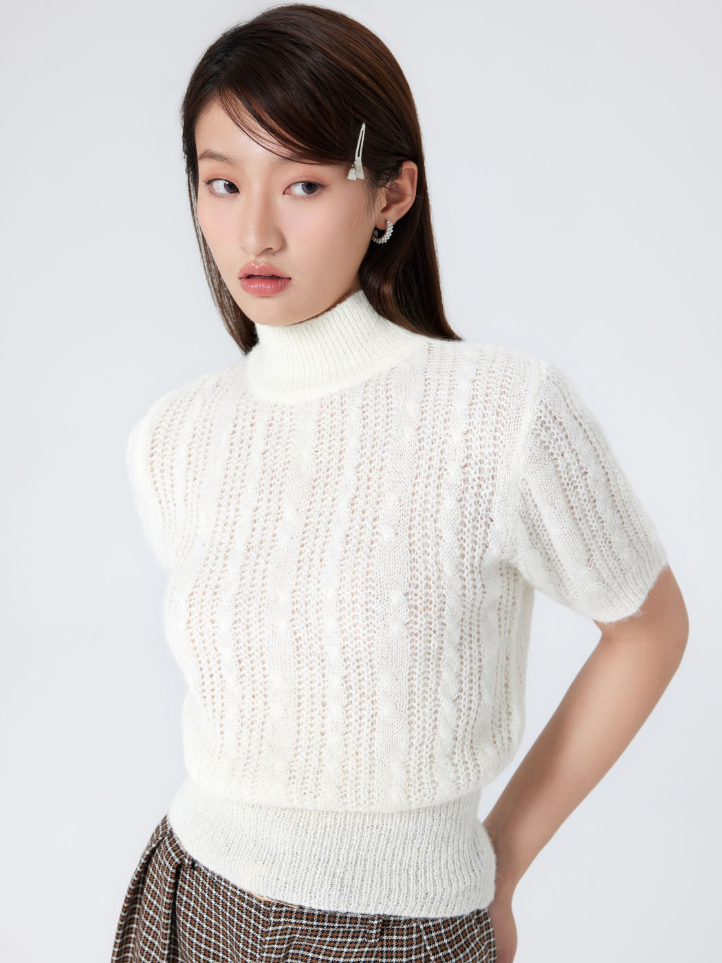 Wool-blend Texture High Neck Sweater