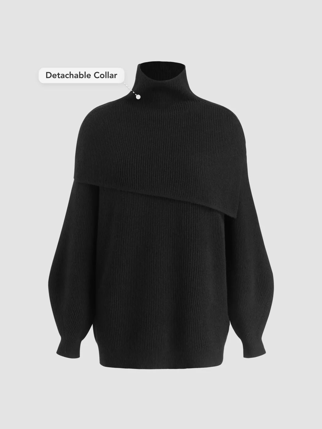 High Neck Solid Knitted Long Sleeve Top With Detachable Collar Cider