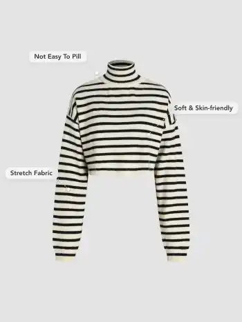 Striped High Neck Oversized Crop Sweater