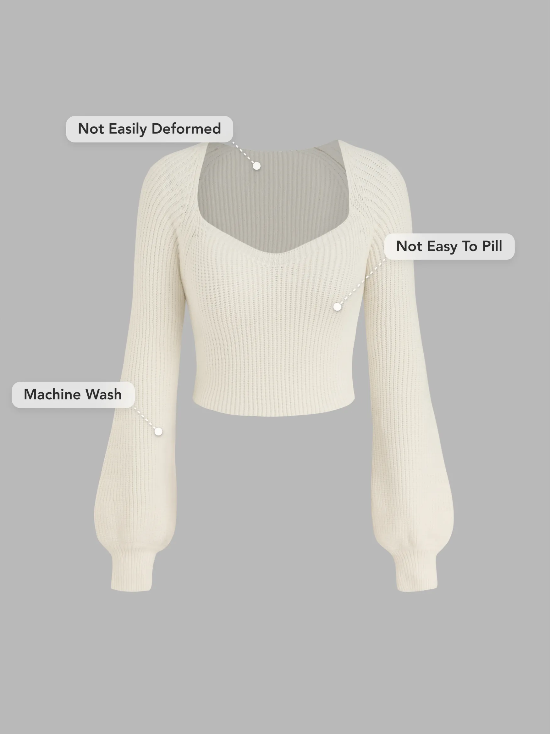 Knit V-neck Solid Lantern Sleeve Crop Top