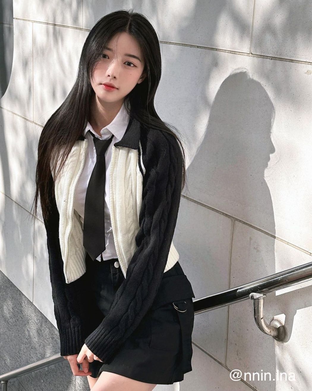 Collar Cable Knit Contrasting Trim Zipper Cardigan 