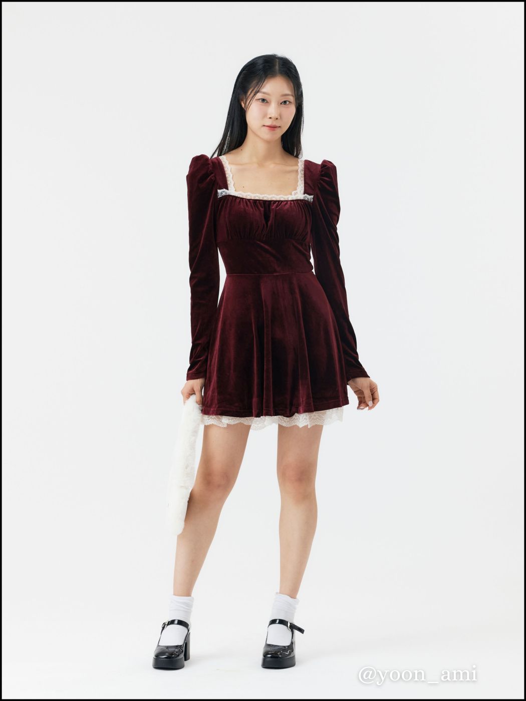 Velvet Lace Trim Ruffle Mini Dress
