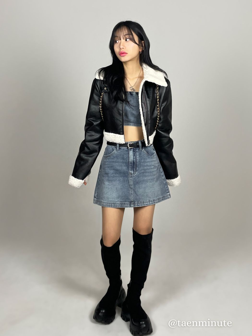 Denim Tube Crop Top & Mini Skirt Matching Set 