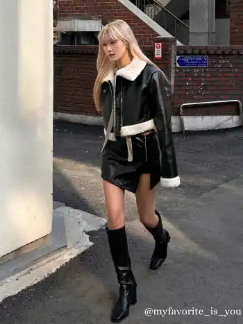 Faux Shearling Collar Crop Jacket