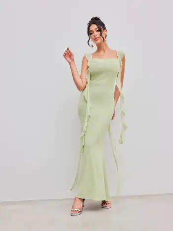 Mesh Ruffle Hem Maxi Dress