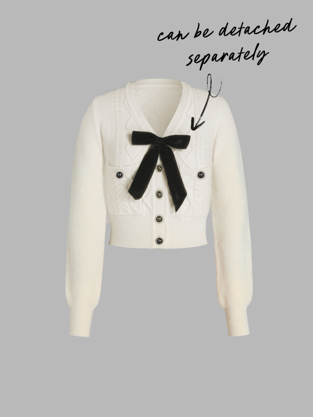 V-neck Bowknot Button Up Knit Crop Cardigan