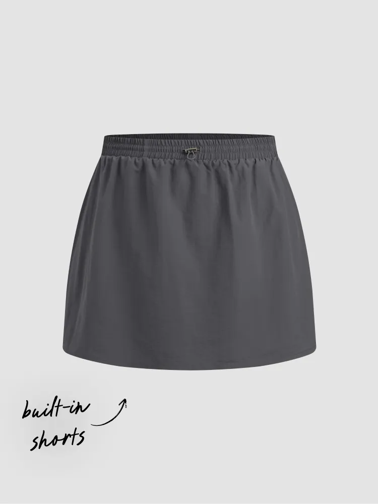 MID RISE DRAWSTRING SOLID ACTIVE SKORT CURVE & PLUS