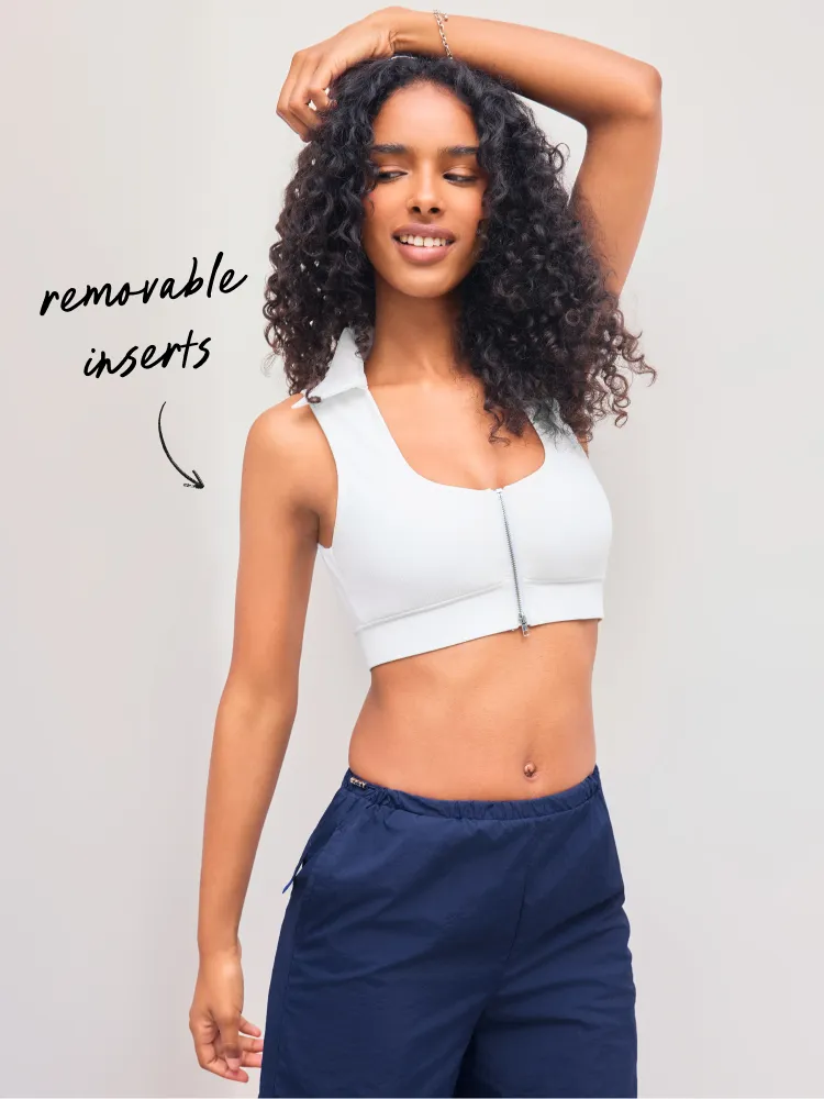 U-NECKLINE SOLID ZIPPER TANK TOP With Removable Padding