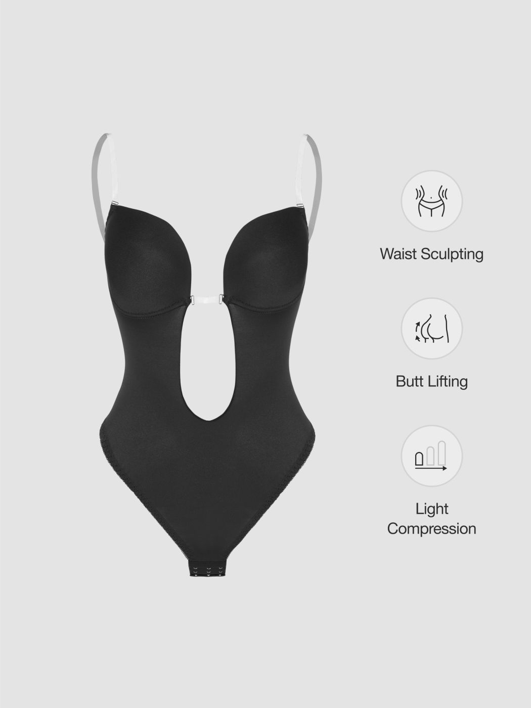 Leicht komprimierendes Deep-V-Bodysuit ohne Naht und Rückenpartie