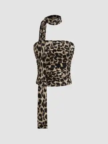 Leopardenmuster-Ruch-Tubenobershirt mit Schal