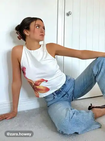 Baumwollmix Rundhals Floral Tanktop