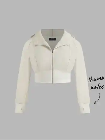 Baumwollmischung Einfarbig Reißverschluss Crop Hoodie Kurve & Plus