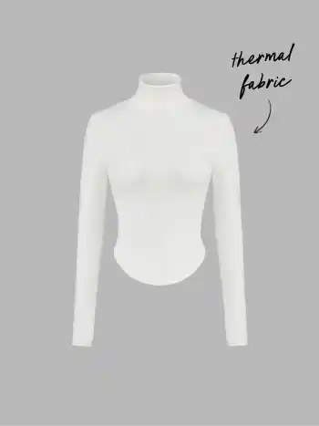 Thermal Cotton-blend High Neck Thumb Hole Solid Long Sleeve Tee