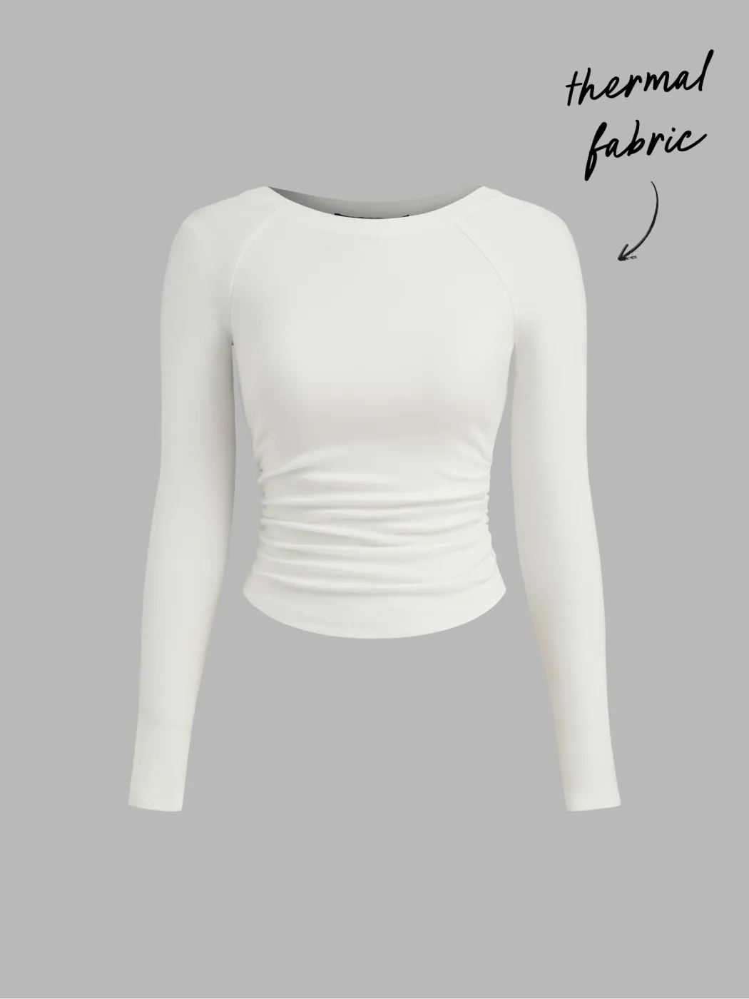 Thermal Baumwollmix Bootsausschnitt Solid Rüschen Langarmshirt