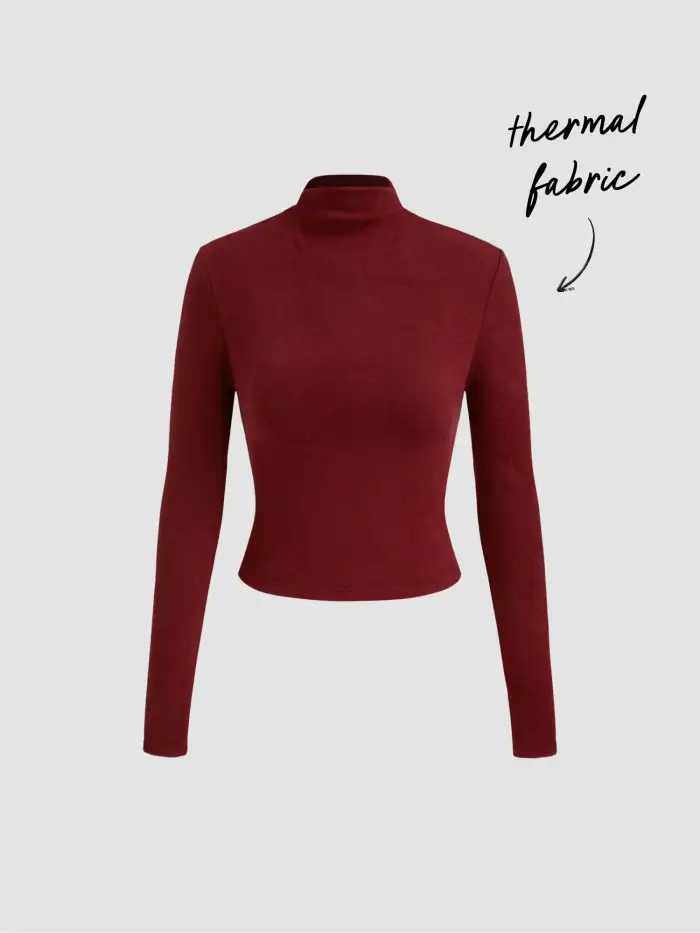 Thermal Cotton-blend Boat Neck Solid Ruched Long Sleeve Tee