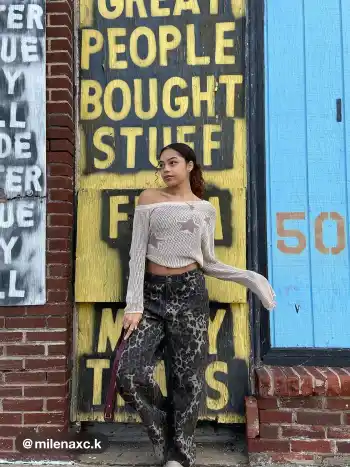 Cider Denim Mid Rise Leopard Barrel-leg Jeans