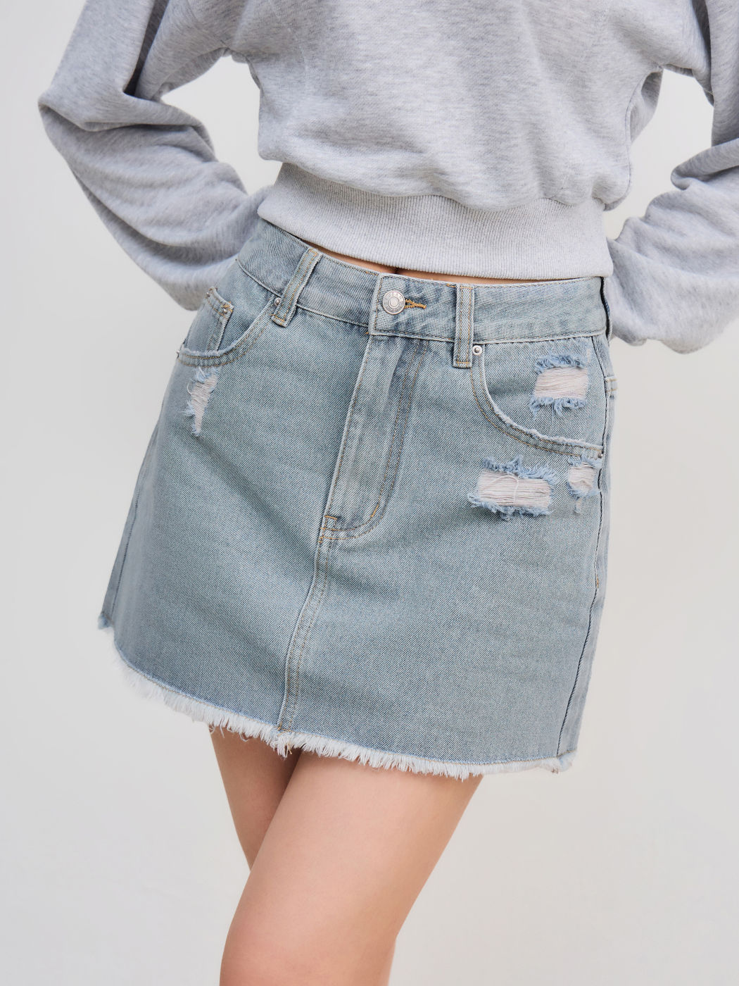 Denim High Waist Ripped Mini Skirt