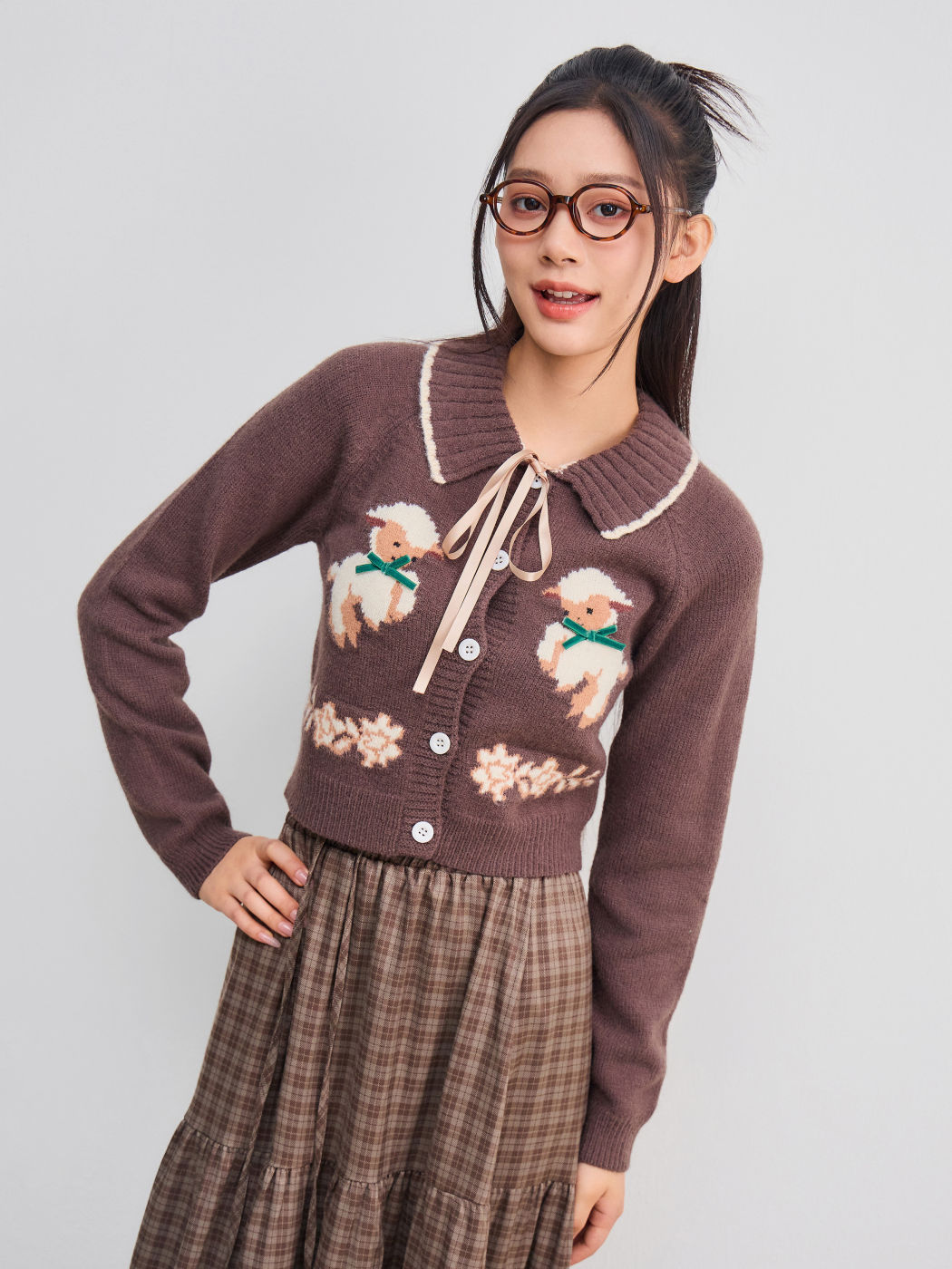 Knitted Collar Bowknot Sheep Cardigan