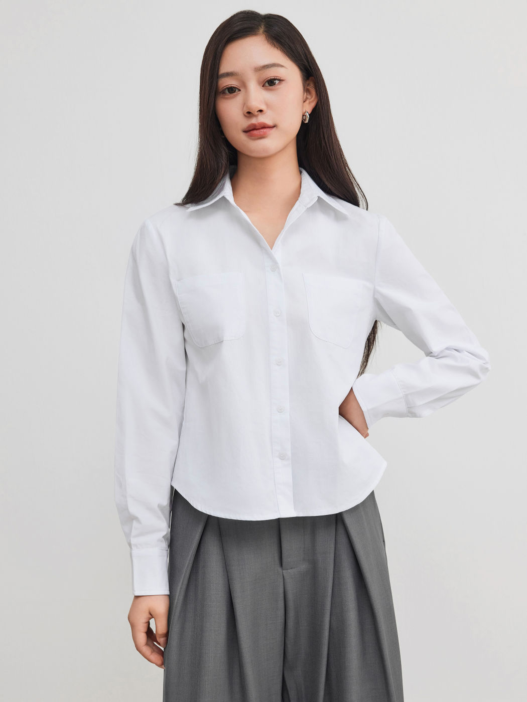 100% Cotton Collar Solid Button Long Sleeve Oversized Shirt