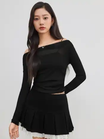 Boat Neck Long Sleeve Two-piece Top