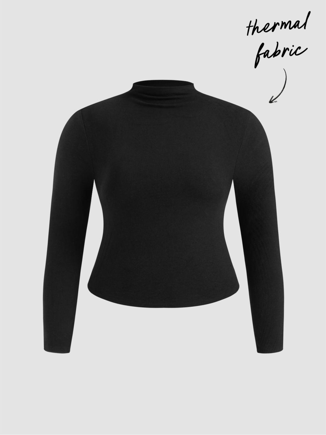 Thermal Cotton-blend Stand Collar Long Sleeve Tee Curve & Plus