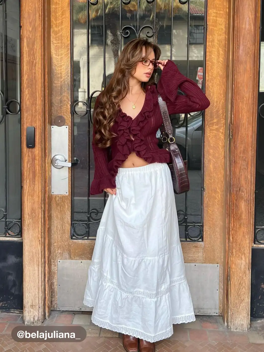 Woven Lace Trim Mid Waist Tiered Maxi Skirt For Daily Casual