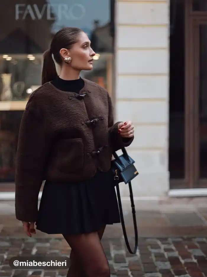 Faux Shearling Biker Jacket With Belt