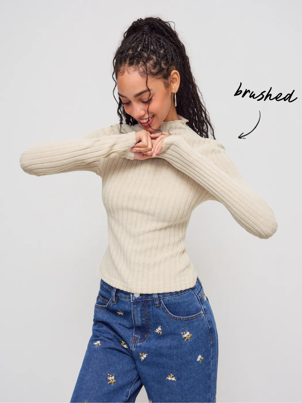 Brushed High Neck Long Sleeve Top