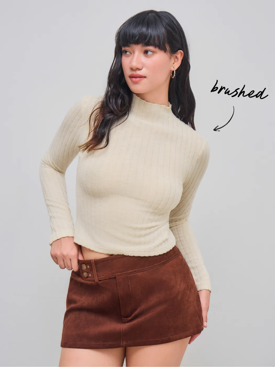 Brushed High Neck Long Sleeve Top