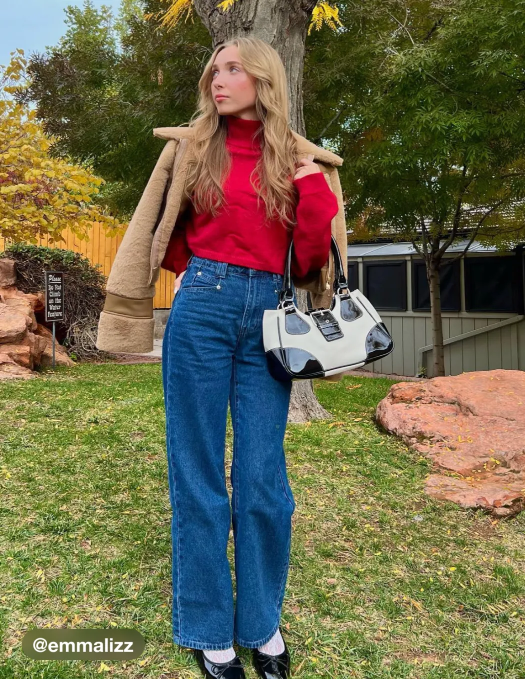 Faux-Shearling-Jacke mit Lederkragen und Flicken