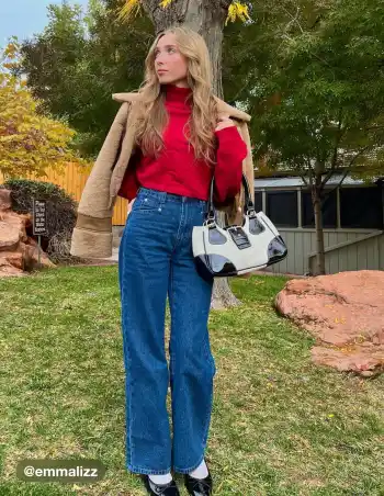 Faux-Shearling-Jacke mit Lederkragen und Flicken