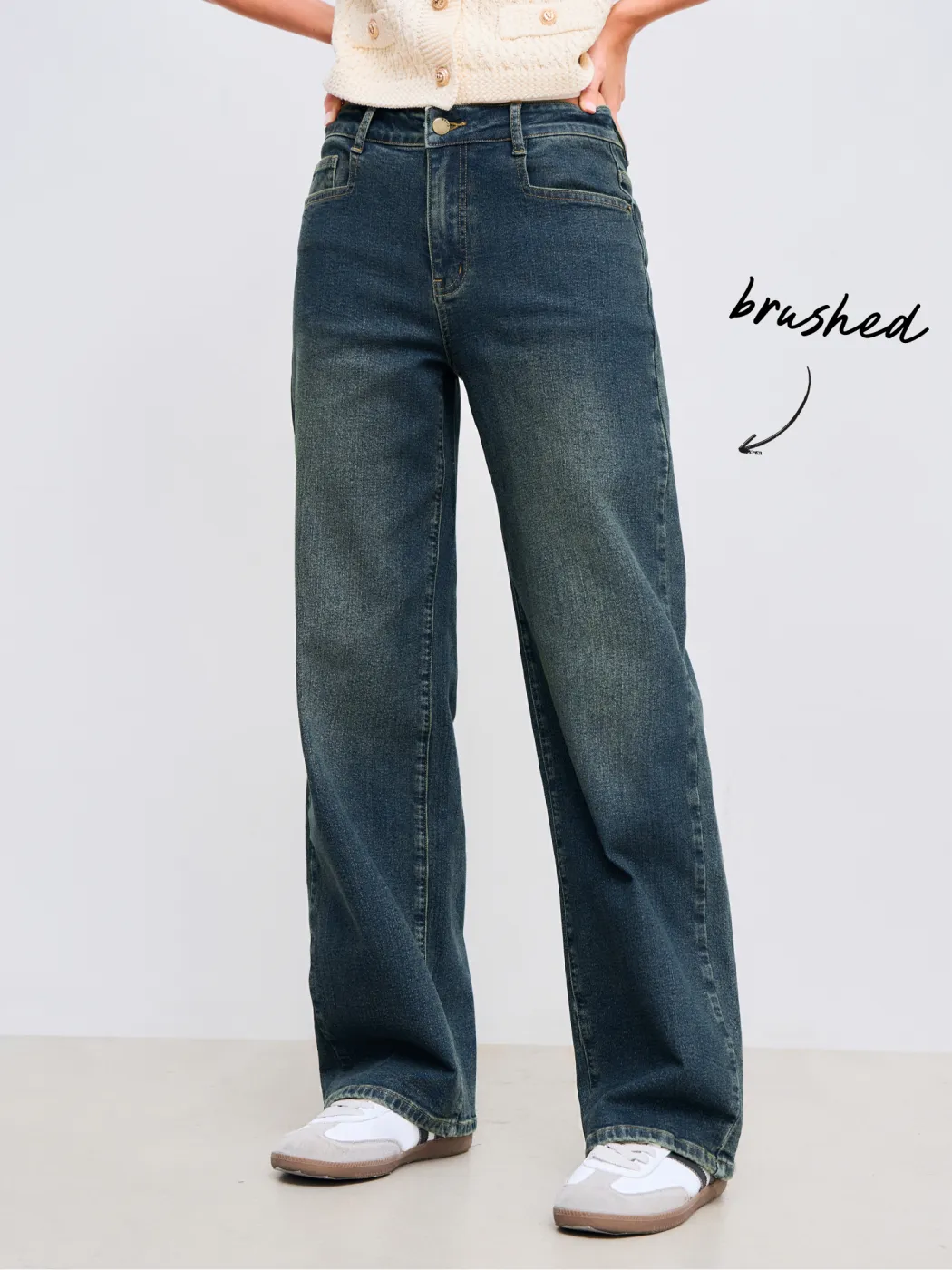 Brushed Cider Denim Low Rise Straight Leg Jeans