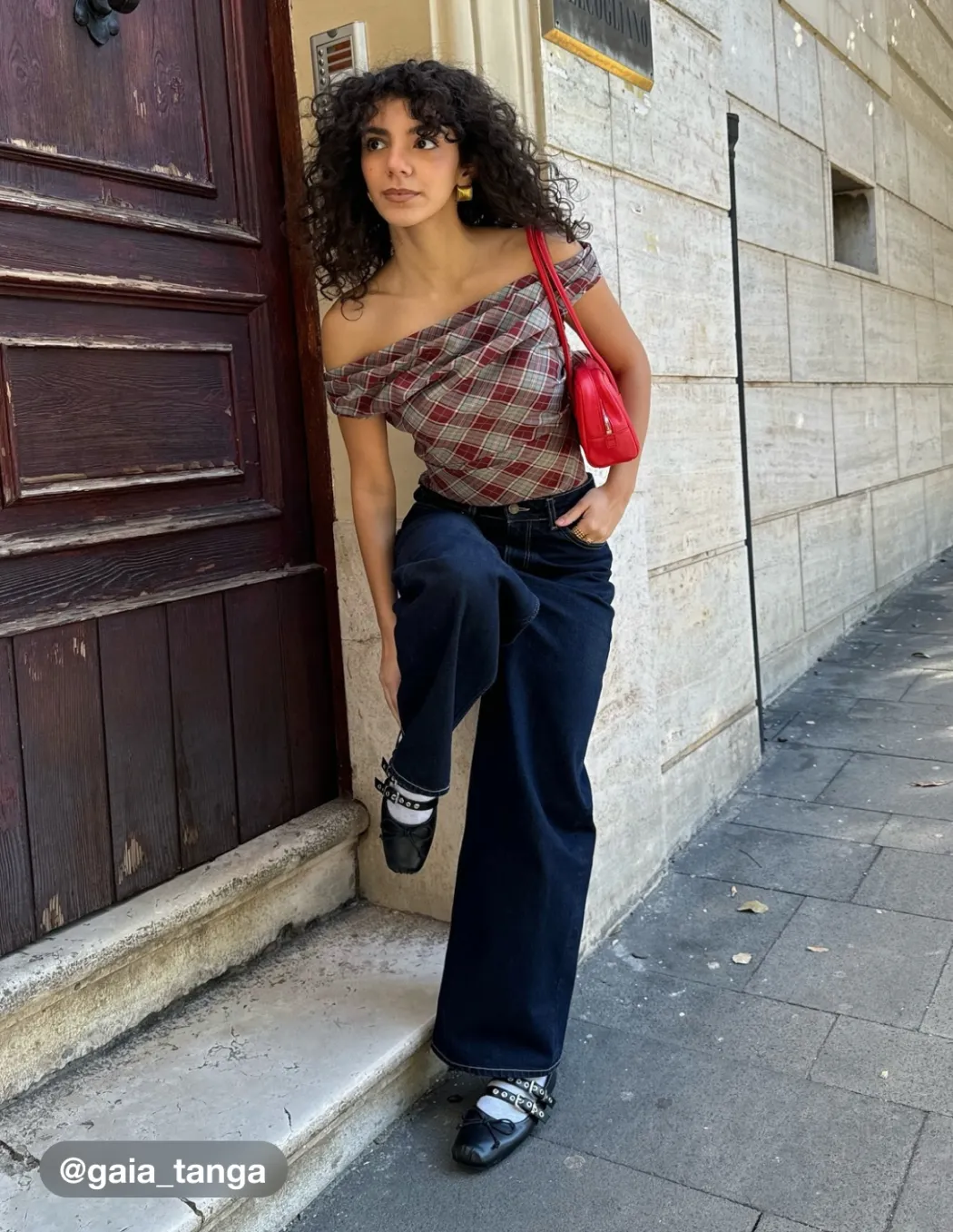 Off-shoulder Tartan Rüschen Crop Top