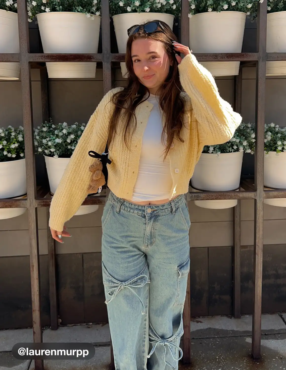 Cider Denim Mid Rise Solid Bowknot Pocket Wide Leg Jeans