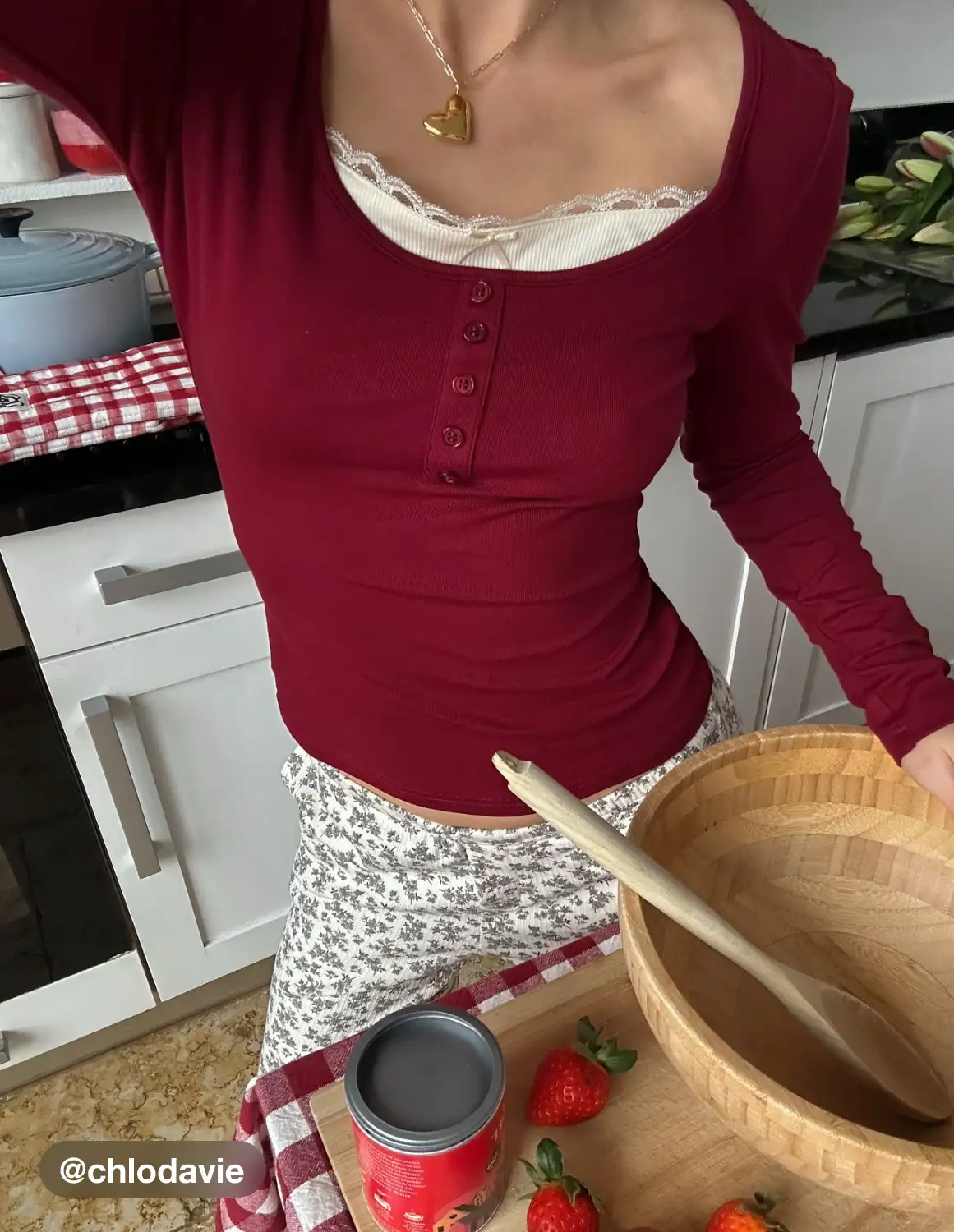 Square Neck Lace Trim Two Tone Long Sleeve Tee