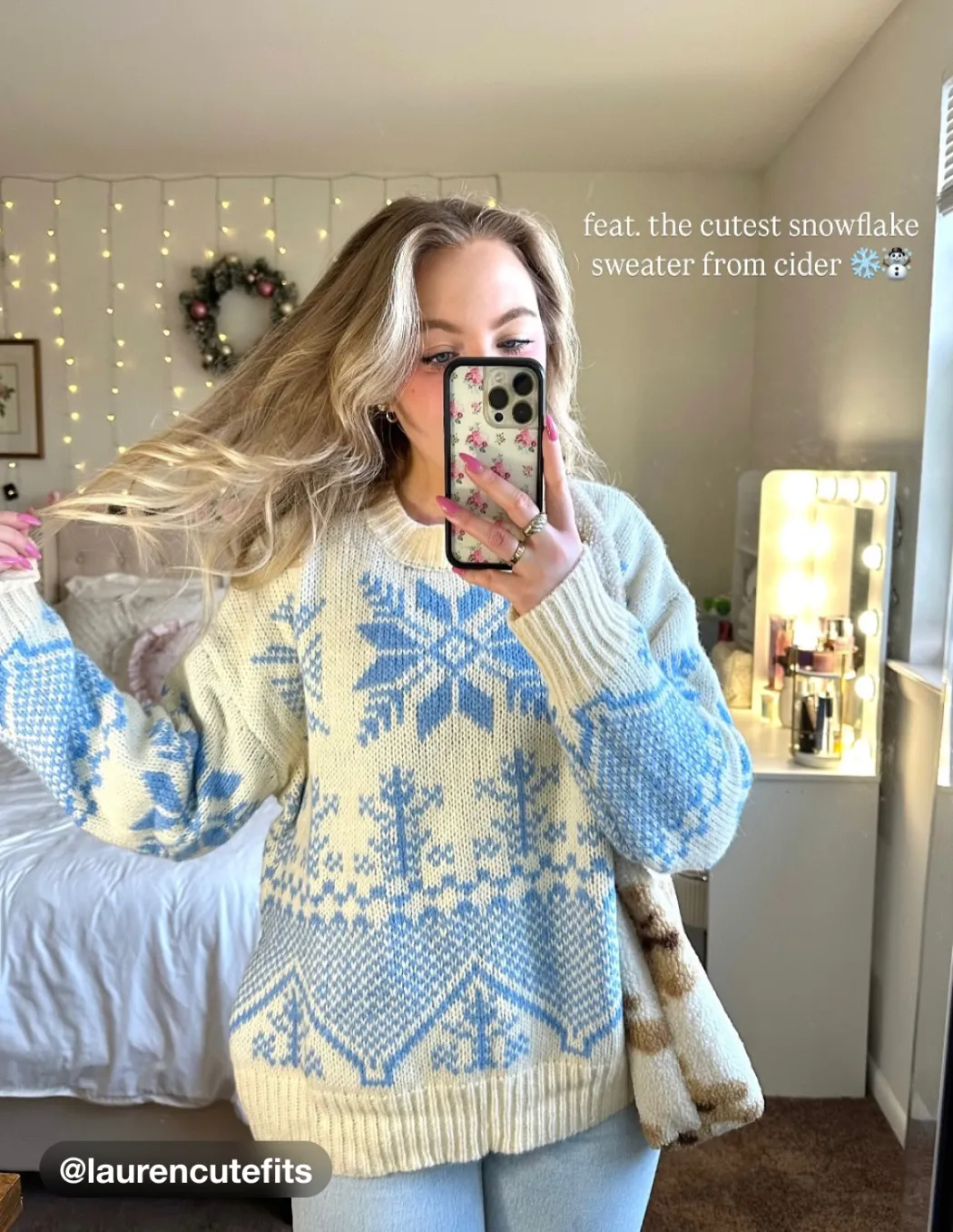 Wool-blend Round Neckline Snowflake Oversized Fair Isle Sweater