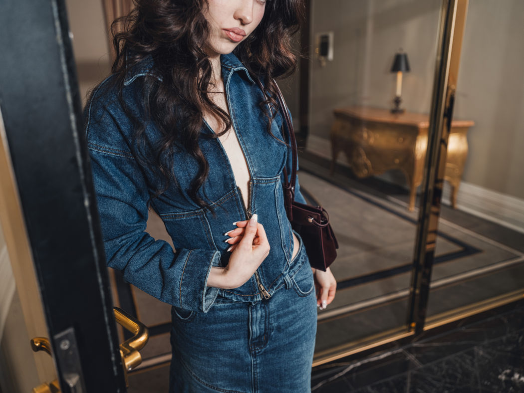Jeanskragen Solid Corset Reißverschlussjacke