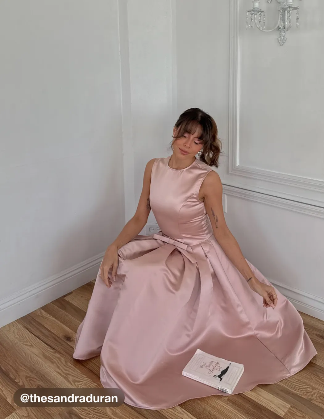 Satin Round Neckline Ruffle Bowknot Midi Dress