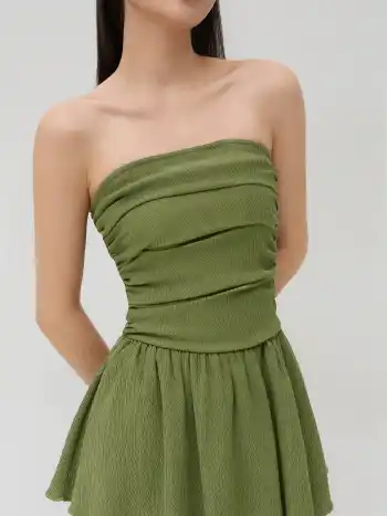 Tube Ruched Ruffle Mini Dress