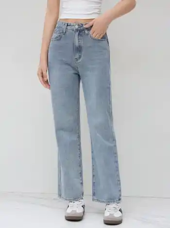 Honey Denim Mid Rise Solid Straight Leg Jeans