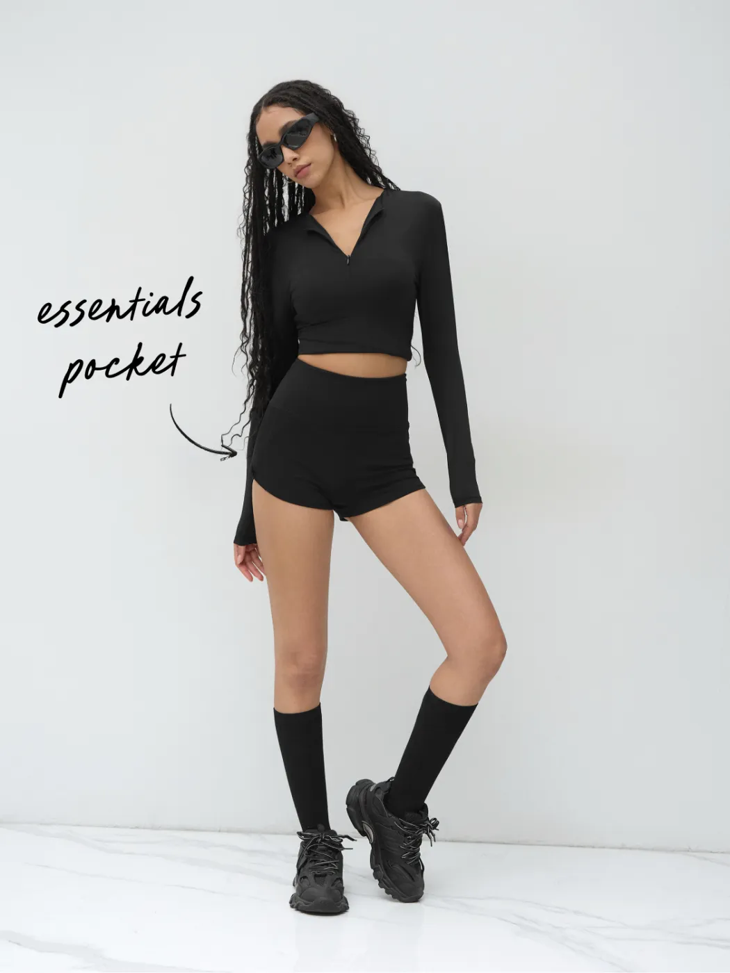 CIDERAIRY™ Mid Rise Solid Pocket Active Shorts