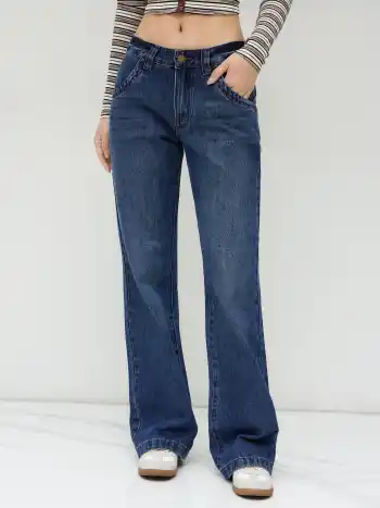 Cider Denim Low Rise Washed Straight Leg Jeans